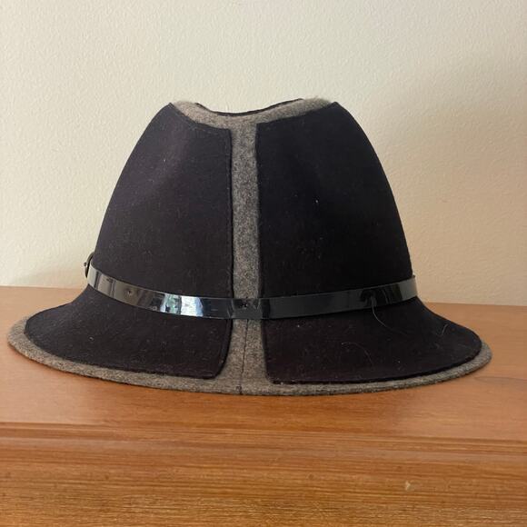 Nordstrom Black & Gray Wool Felt Fedora Hat Womens One Size Buckle - Picture 2 of 6